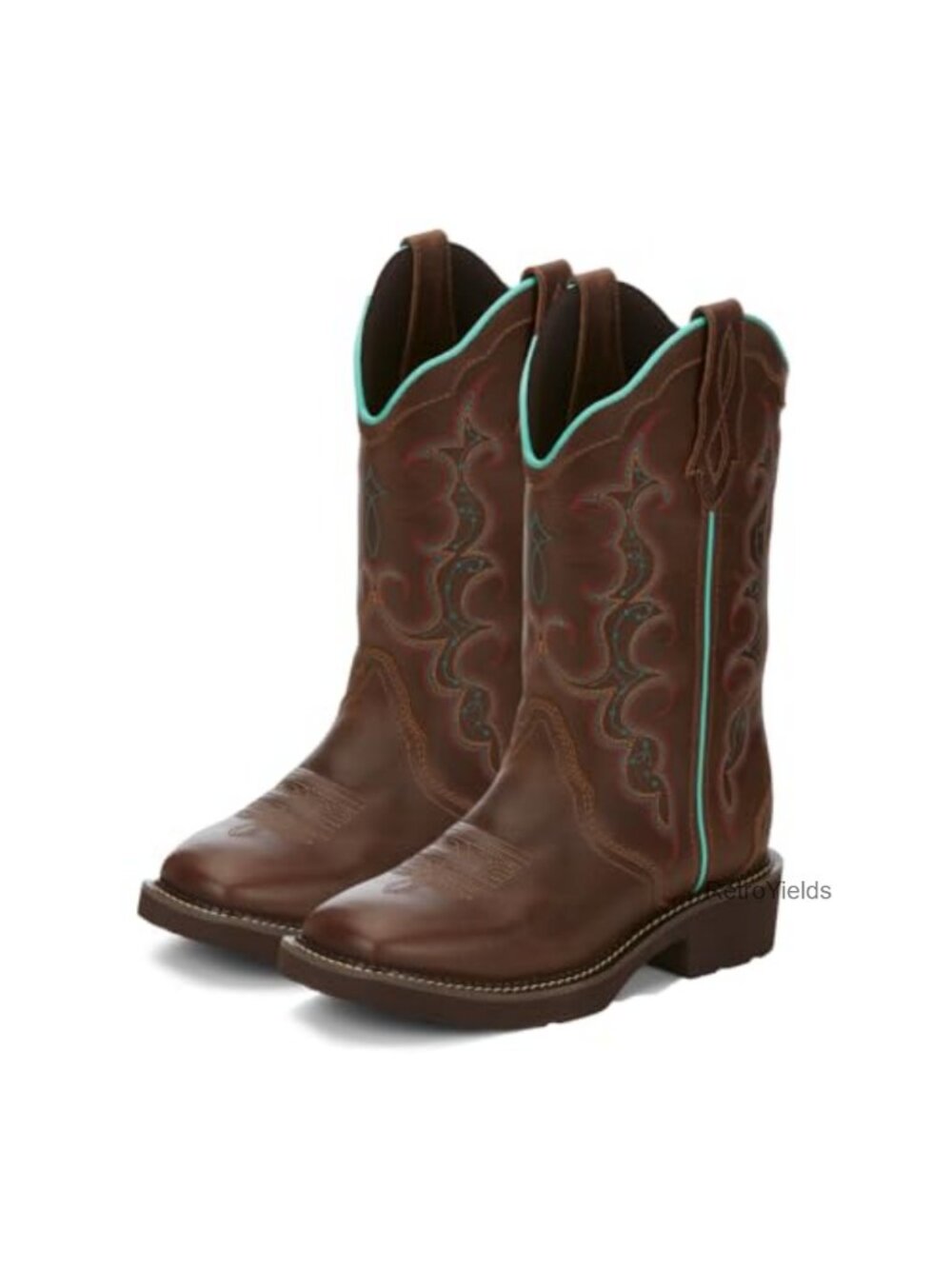 Western Boot Leather Square Toe J-Flex Comfort Scalloped Collar Mid-Calf